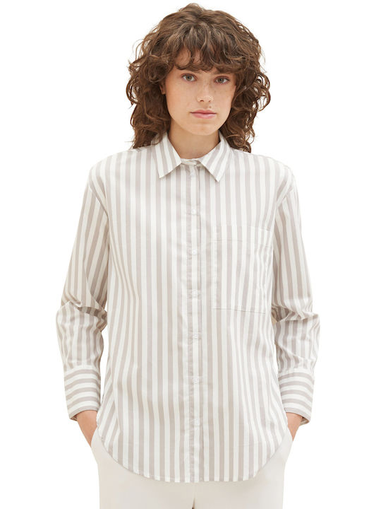 Tom Tailor Women's Striped Long Sleeve Shirt grey