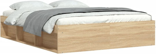 Bed Base Queen Size made of Wood Beige 160x200cm. with Storage Space