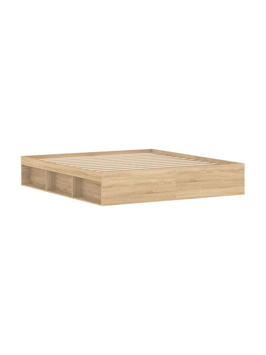 Suport Pat King Size Din Lemn Masiv Bej Cu Plăci Pentru Saltea 180x200cm