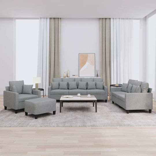 Living Room Furniture Set 3-Seater & 2-Seater & Armchair & Stool Gray