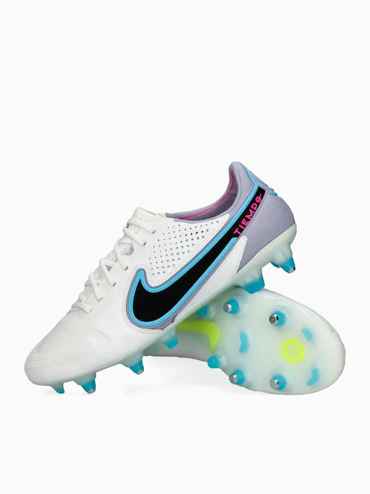 Nike Tiempo Legend 9 Elite Football Shoes with Cleats White / Black / Baltic Blue / Explosion Pink