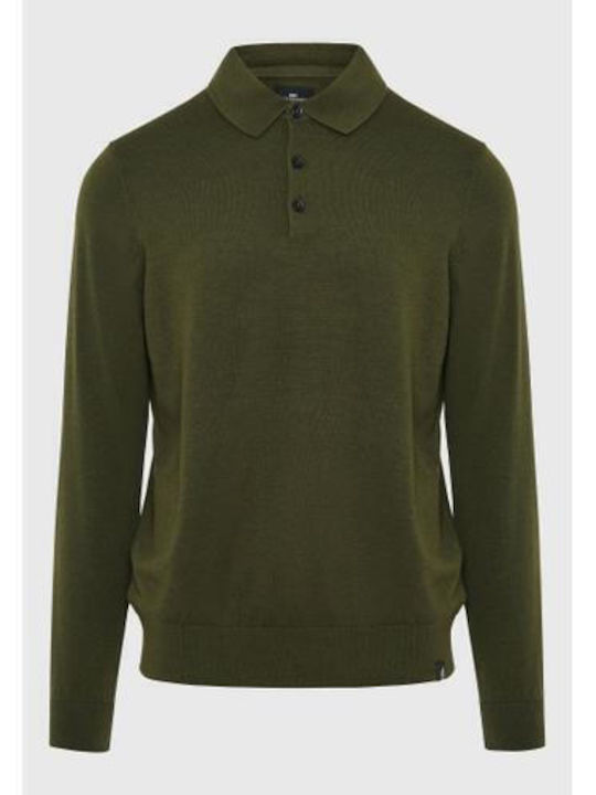 Funky Buddha Men's Long Sleeve Sweater Polo Pine Green (Pine Green)