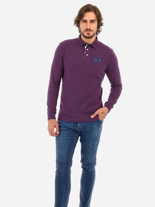 La Martina Heavy Men's Long Sleeve Blouse Polo SHADOW PURPLE WMP008JS005-05038