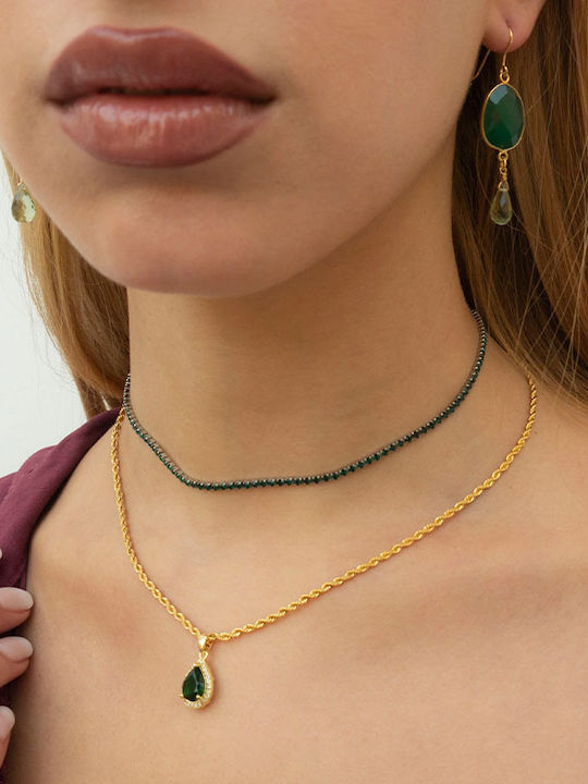Theodora's Jewellery Обици от Сребърен Позлатен с Камъни Зелен