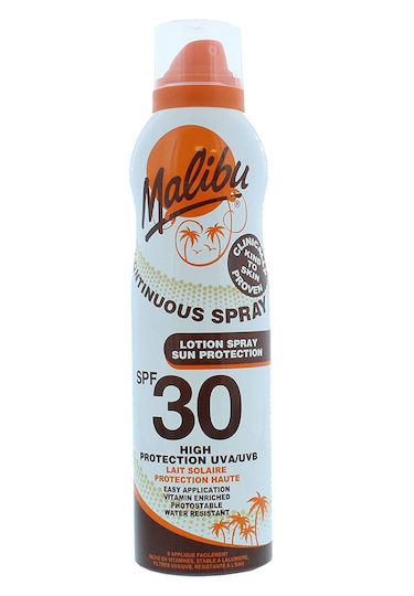 Malibu Continuous Αδιάβροχη Αντηλιακή Λοσιόν για το Σώμα SPF30 σε Spray 175ml