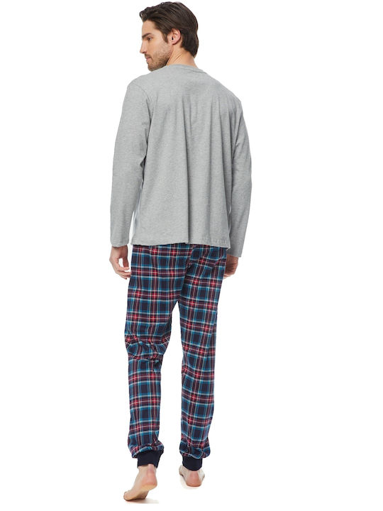 Minerva Men's Winter Cotton Pajamas Set Grey-Melange