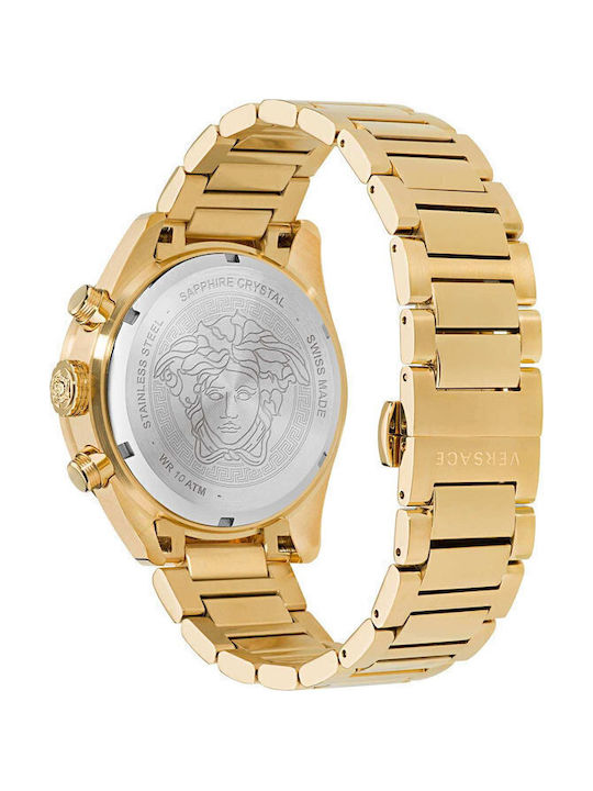 Versace Greca Herrenuhr Chronograph Batterie mit Gold Metallarmband