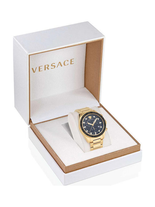 Versace Greca Herrenuhr Chronograph Batterie mit Gold Metallarmband