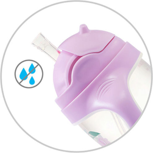 Babyono Baby Cup with Handles and Straw made of Silicone Purple 240ml for 6m+m+