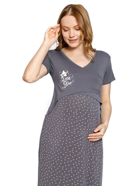 Angel's Secret Nightgown for Maternity Hospital & Breastfeeding Grey