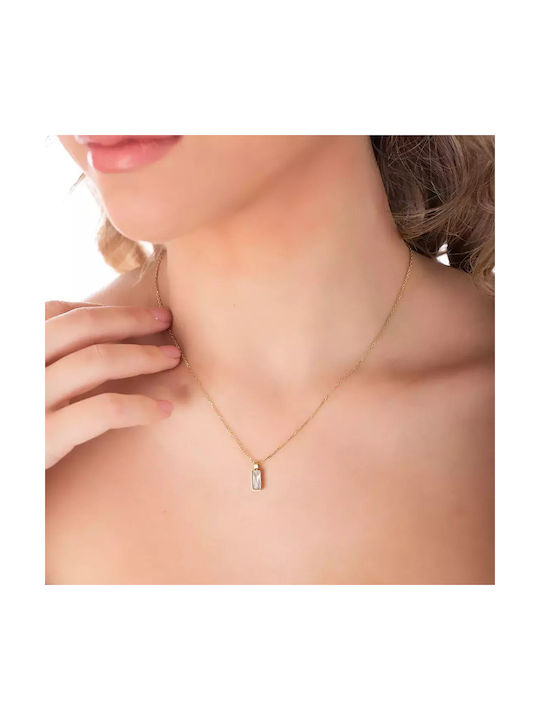 Oxzen Necklace from Gold Plated Steel with Zircon