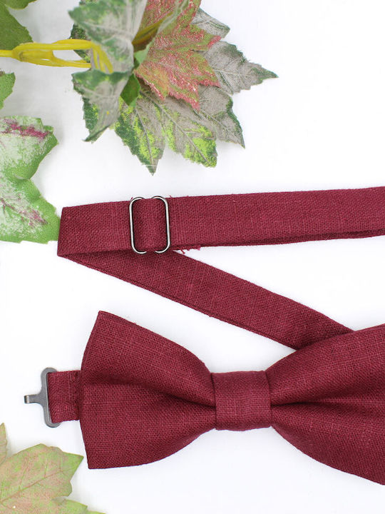 JFashion Linen Handmade Bow Tie Burgundy
