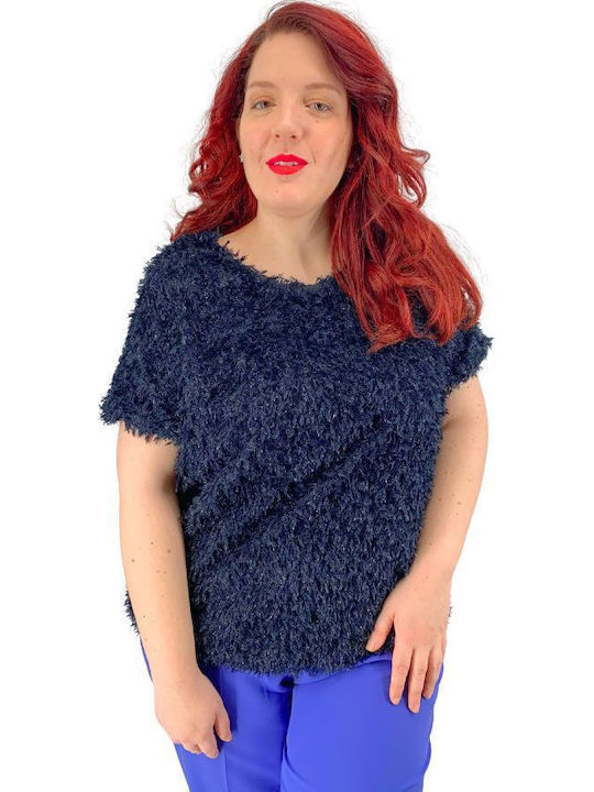 Plus Size Women's Blouse Short Sleeve Blue
