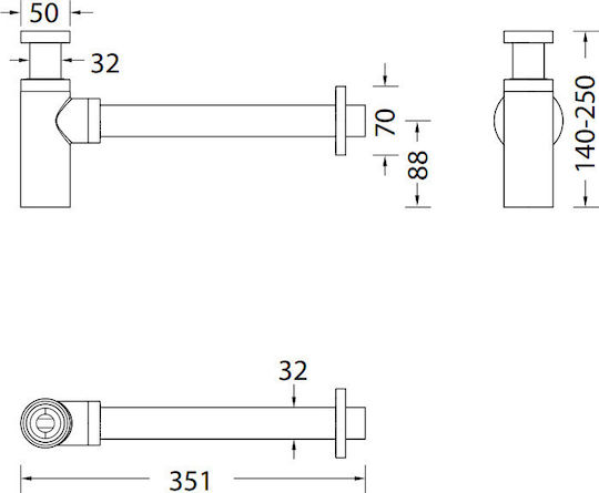 La Torre Kupfer Siphon Spülbecken Schwarz