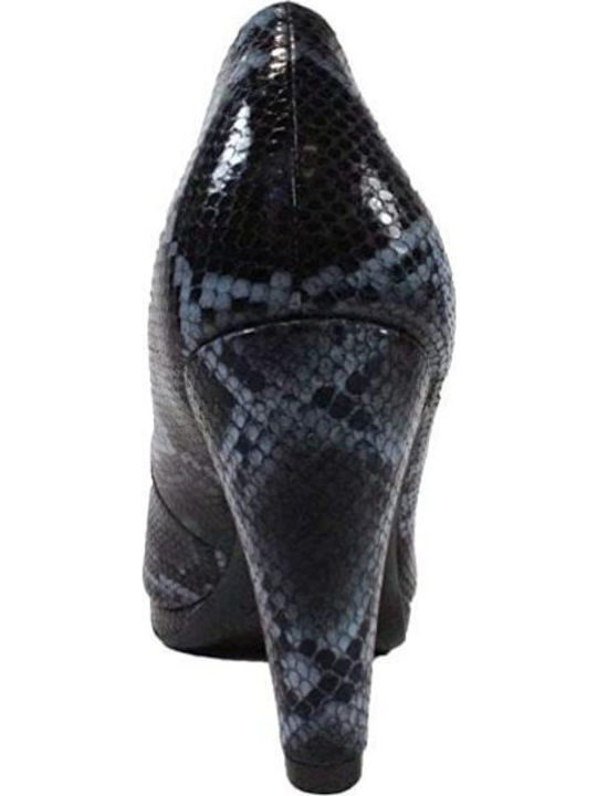 Leather Pointed Toe Black Snake Heels Animal Print