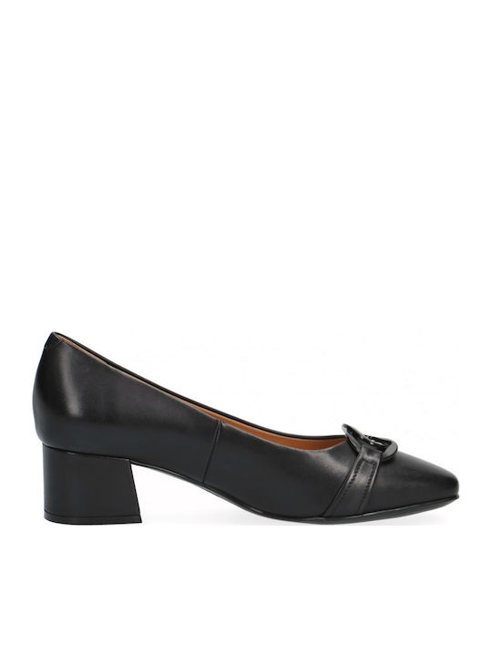 Leather Pointed Toe Black Medium Heels