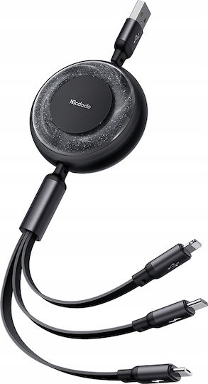 Mcdodo Flat / Retractable USB to Lightning / Type-C / micro USB Cable Μαύρο (CA-3730)
