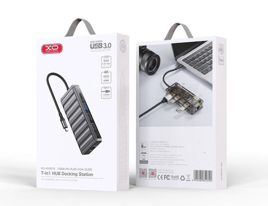 XO USB-C Docking Station με HDMI 4K PD Ethernet Γκρι (XO-HUB016)