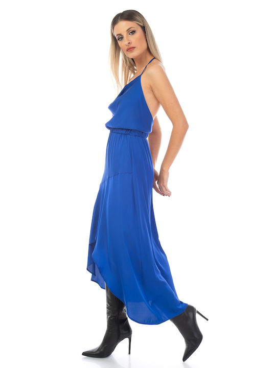 Raffaella Collection Midi Φόρεμα Σατέν Ντραπέ με Βολάν 0018 BLUE