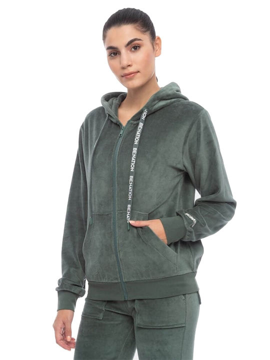 Women's Sweatshirt Jacket Velvet Hooded Khaki
