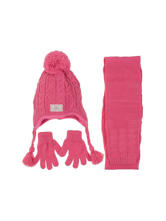 Papillon Kids Set Căciulă Copil cu Eșarfă & Mănuși Tricotat Fuchsia