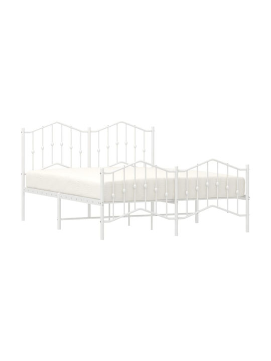 Bed Double Metal White with Slats for Mattress 135x190cm