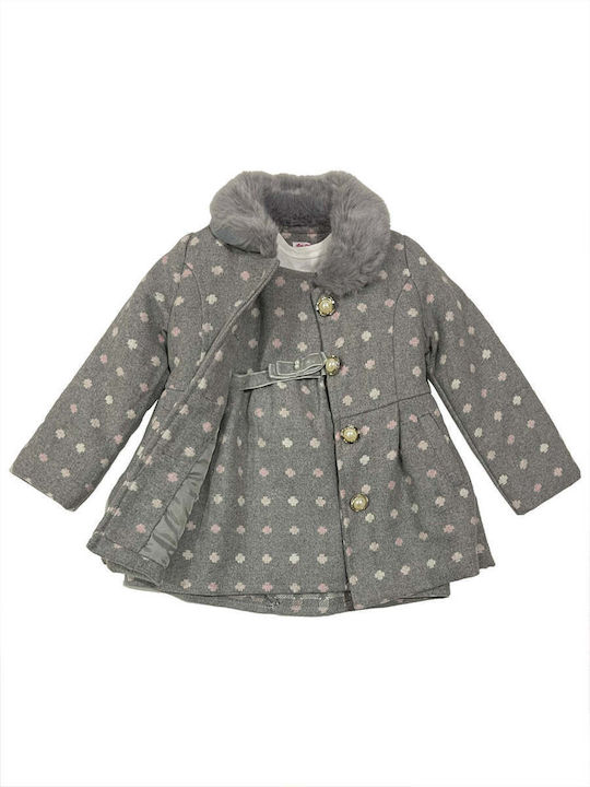 Ustyle Kids Dress Set with Coat Polka Dot Long Sleeve Grey