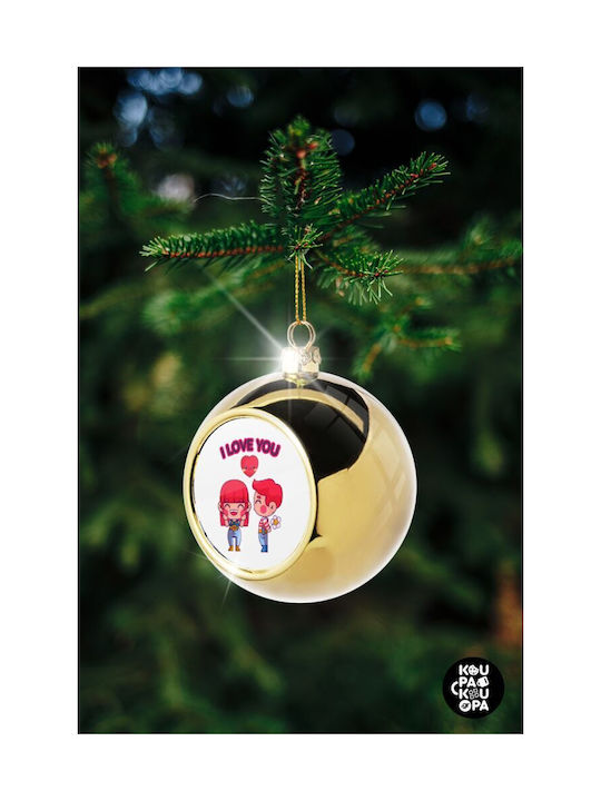 Couple Christmas Ball Ornament Gold