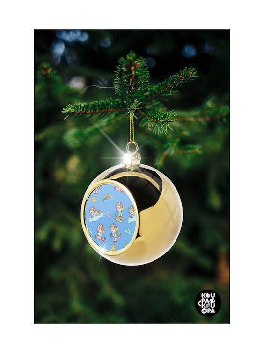 Unicorn Pattern Christmas Ball Ornament Gold