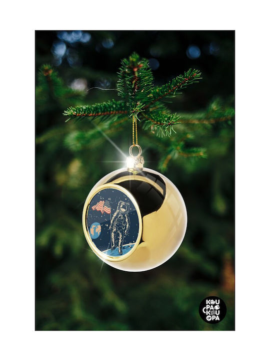 First Man On Christmas Moon Ornament Gold