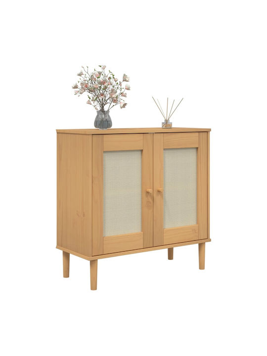 Sideboard made of Solid Wood Coffee / Ratan 80x35x80cm