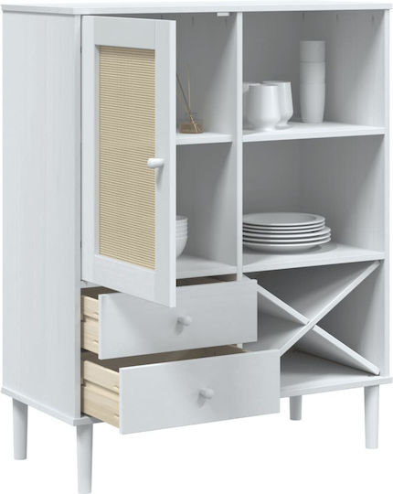 Sideboard made of Solid Wood with Drawers White/Ratan 90x40x112cm