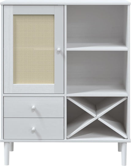 Sideboard made of Solid Wood with Drawers White/Ratan 90x40x112cm