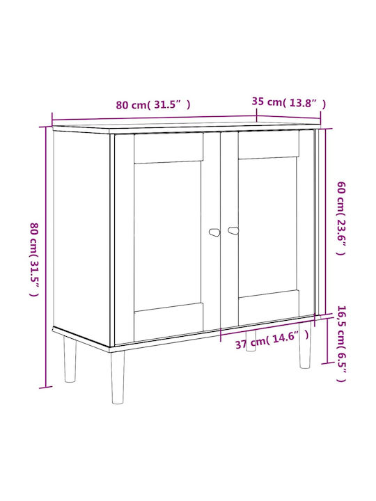 Sideboard made of Solid Wood Coffee / Ratan 80x35x80cm