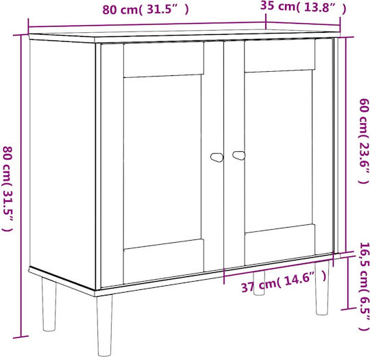 Μπουφές από Μασίφ Ξύλο Καφέ / Ρατάν 80x35x80cm