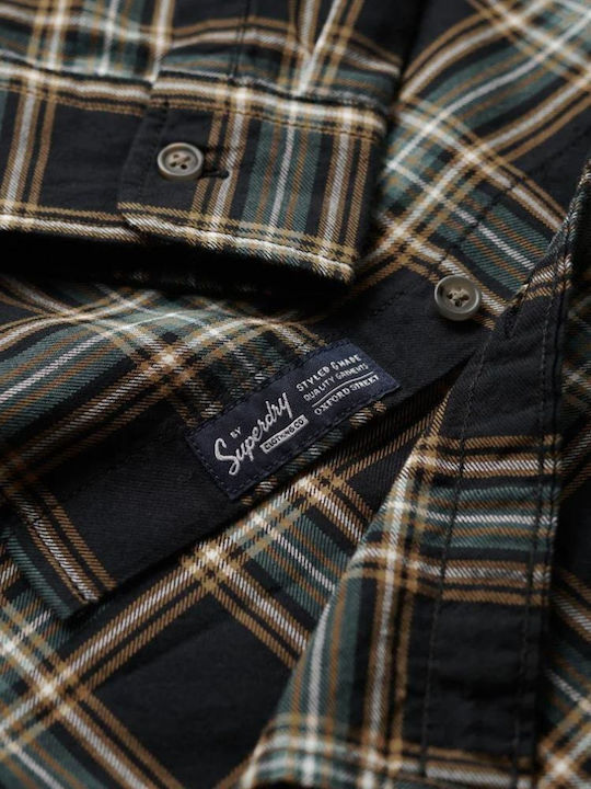 Ovin Vintage Long-sleeved Cotton Shirt in Wide Line Checked Black