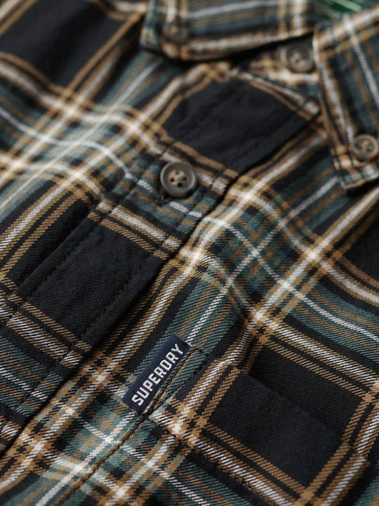 Ovin Vintage Long-sleeved Cotton Shirt in Wide Line Checked Black