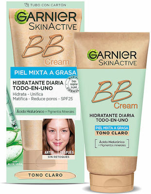 Garnier Skinactive Perfecting Care All in 1 BB Light 24h Moisturizing Cream Face Day with SPF25 with Hyaluronic Acid & Aloe Vera 50ml