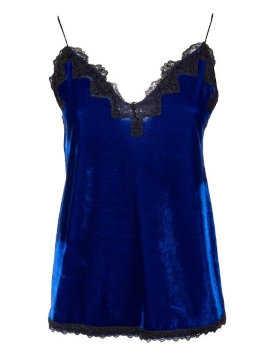 Fracomina pentru Femei Bluză din Catifea Fără mâneci Blue/Black.
