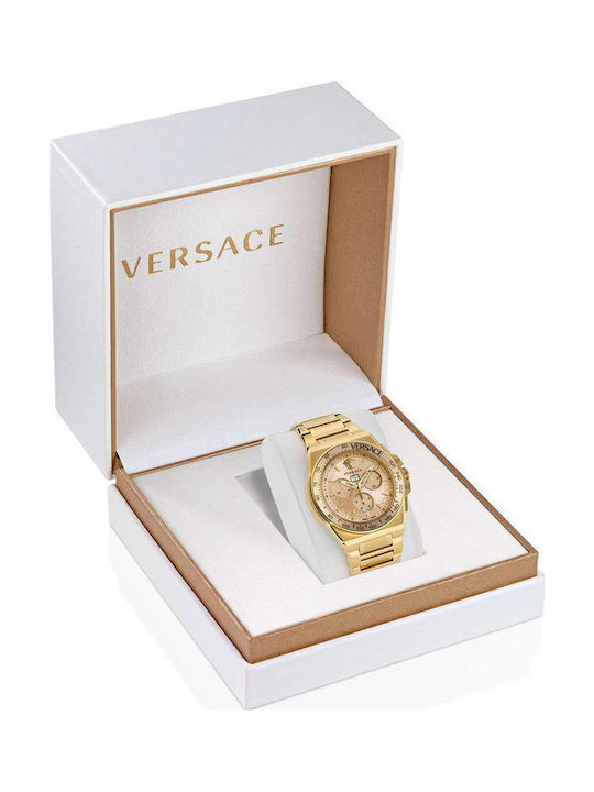 Versace Greca Extreme Ανδρικό Ρολόι Χρονογράφος Μπαταρίας με Χρυσό Μεταλλικό Μπρασελέ
