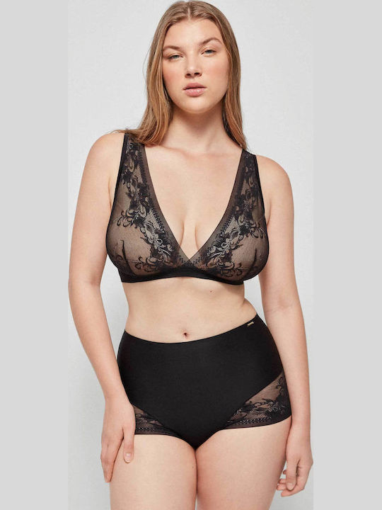 High-waisted Women's Slip Seamless with Lace Black