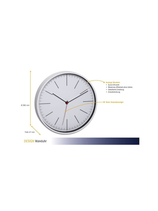 TFA Clock Ceas de perete Analog Glass White