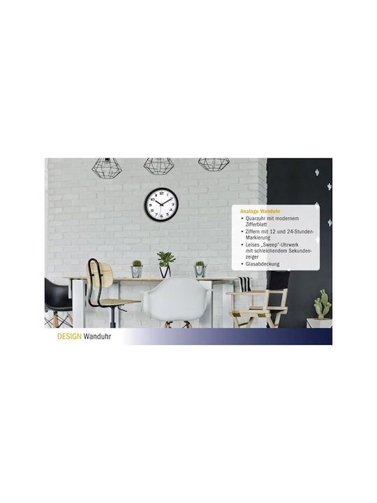 TFA Silent Clock Wall Clock Glass Black 31.5x34.5cm