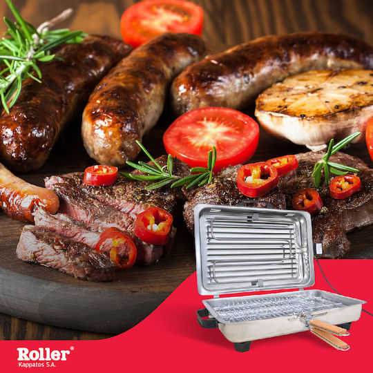 Roller Kappatos 20106 Tabletop Electric Grill Grill 1050W Inox & Double Grating with Lid 32.5cmx24.5cmcm