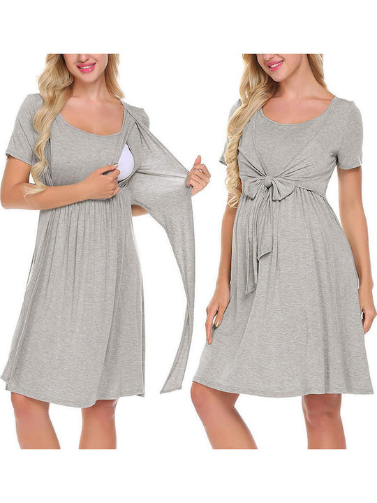 Summer Short Sleeve Maternity Dress grey
