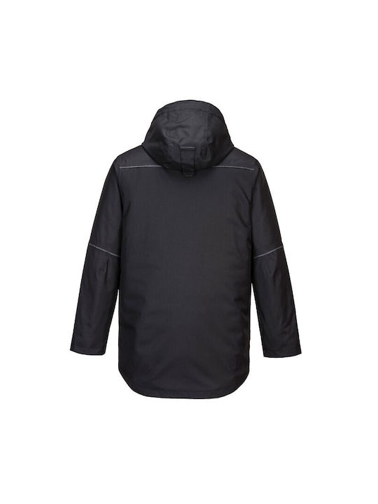 Portwest Work Jacket Reflective with Hood Black