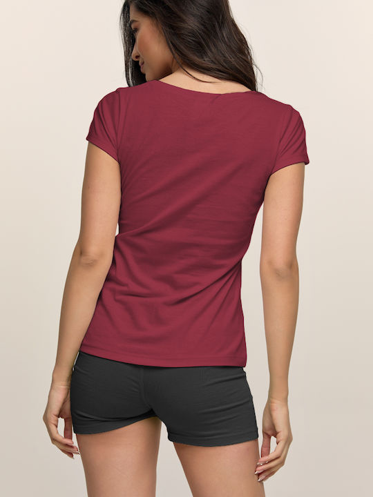 # Women's Blouse Cotton Short Sleeve Burgundy