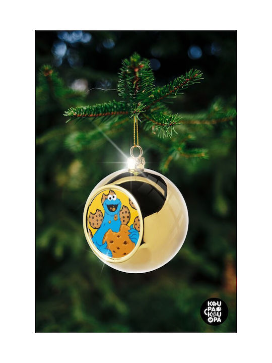 Cookie Monster Ornament de Crăciun Bilă Aur cu Pulbere de Aur cu Paiete