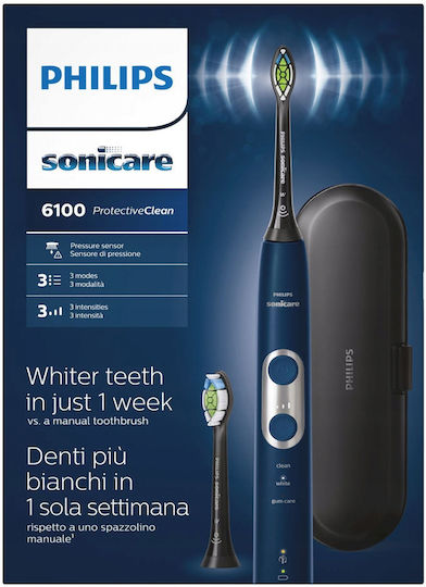 Philips Sonicare ProtectiveClean 6100 Електрическа Четка за Зъби с Калъф за Пътуване Тъмносин