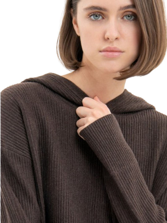 Women's Long Sleeve Sweater with Hood Brown